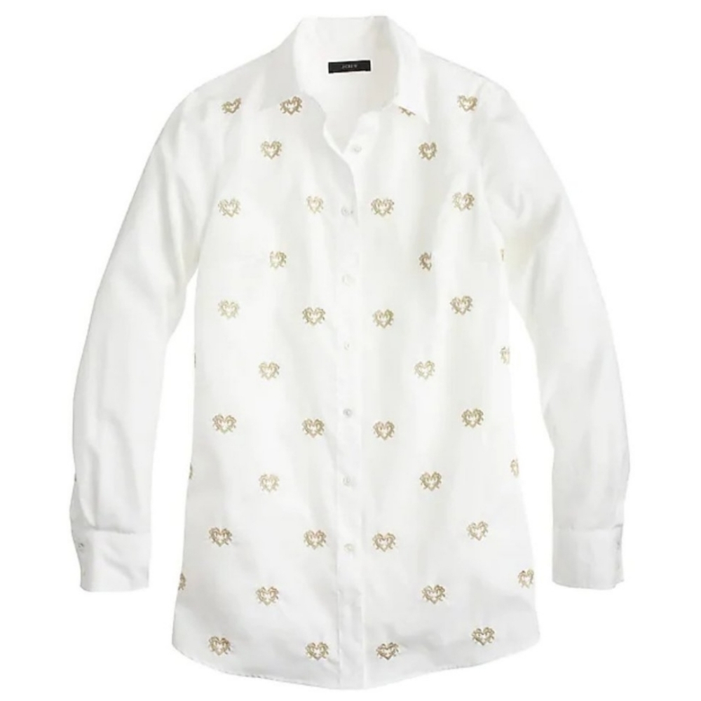 J. Crew Metallic Embroidered Heart Button …